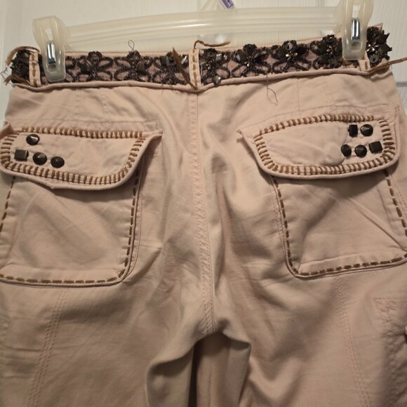 SPICE & ROSES Women's Beaded Drawstring 100% Cotton Cargo Pants - Beige - 12/14 - Picture 15 of 15